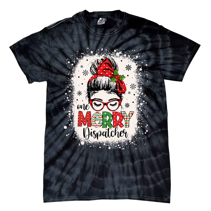 One Merry Dispatcher Messy Bun Christmas Dispatch Tie-Dye T-Shirt