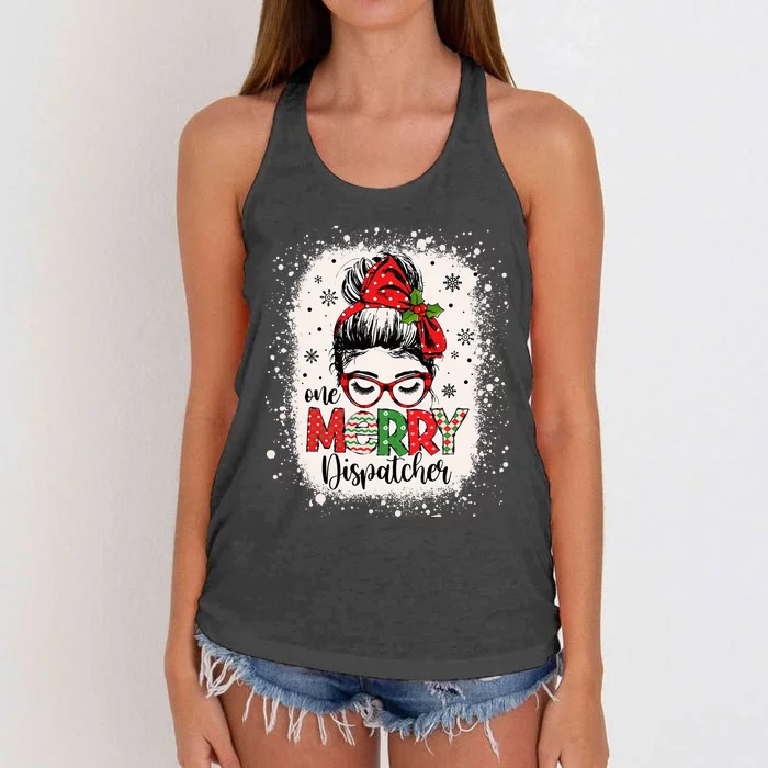 One Merry Dispatcher Messy Bun Christmas Dispatch Women's Knotted Racerback Tank