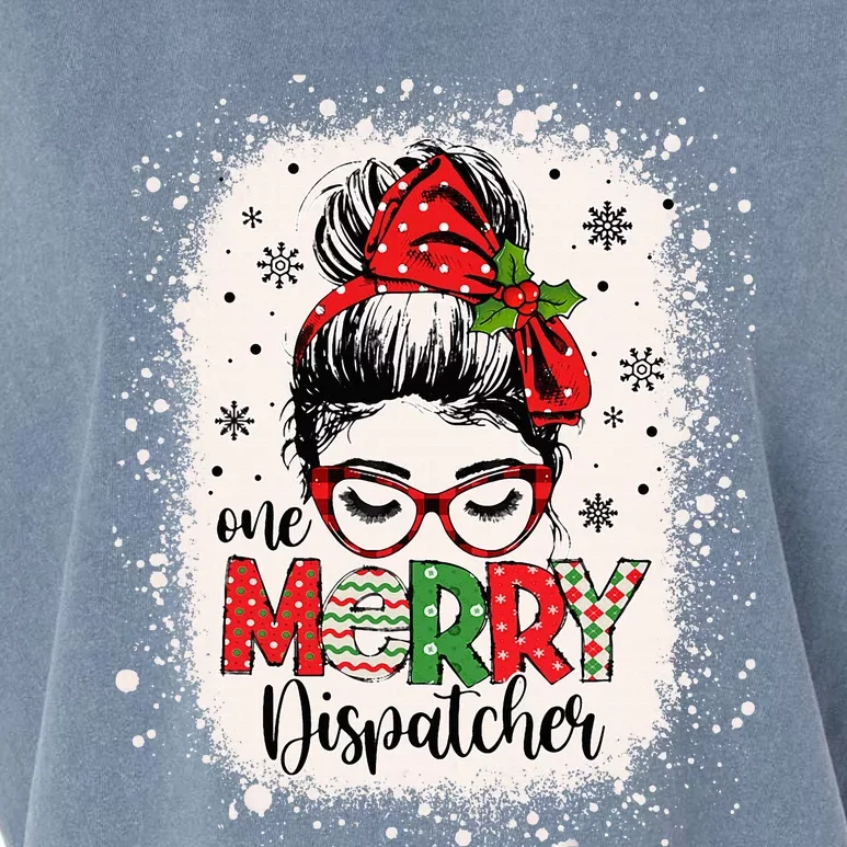 One Merry Dispatcher Messy Bun Christmas Dispatch Garment-Dyed Women's Muscle Tee