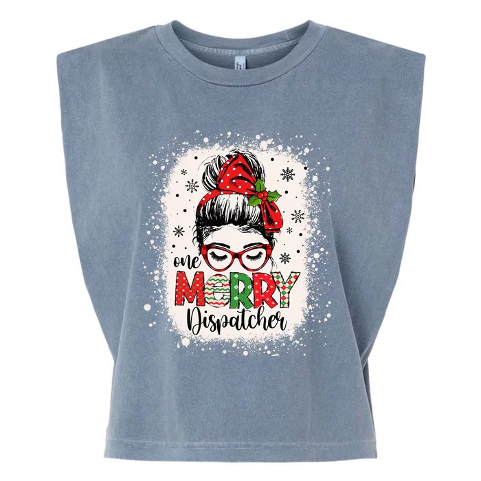 One Merry Dispatcher Messy Bun Christmas Dispatch Garment-Dyed Women's Muscle Tee