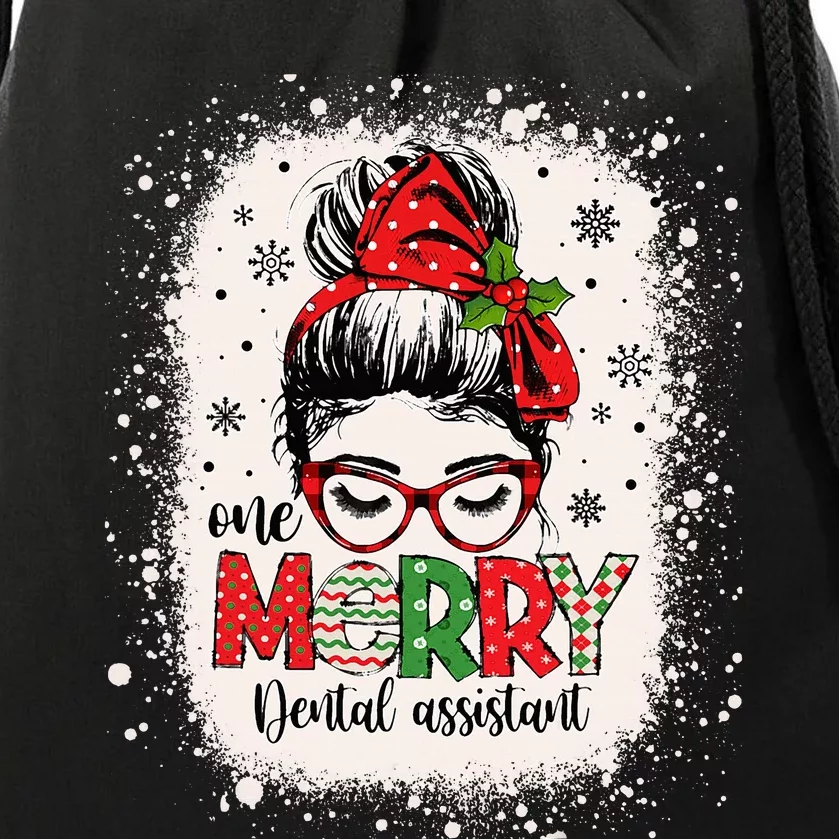 One Merry Dental Assistant Messy Bun Dental Nurse Christmas Drawstring Bag