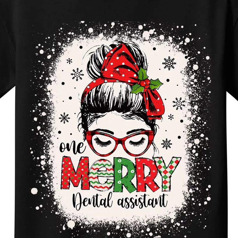 One Merry Dental Assistant Messy Bun Dental Nurse Christmas Kids T-Shirt