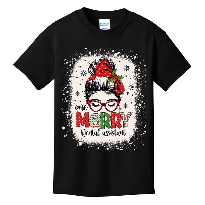 One Merry Dental Assistant Messy Bun Dental Nurse Christmas Kids T-Shirt