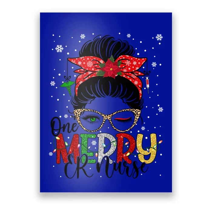 One Merry Er Nurse Christmas Nurse Buffalo Plaid Messy Bun Great Gift Poster