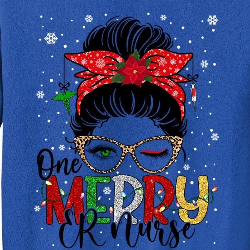 One Merry Er Nurse Christmas Nurse Buffalo Plaid Messy Bun Great Gift Tall Sweatshirt