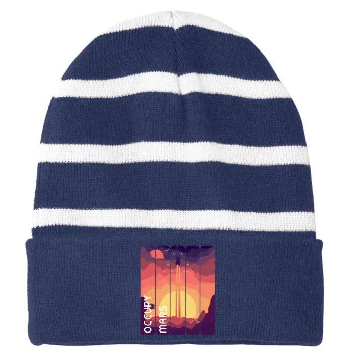 Occupy Mars Elon Musk Spacex Space Landscape Astronaut Planets Stars Striped Beanie with Solid Band