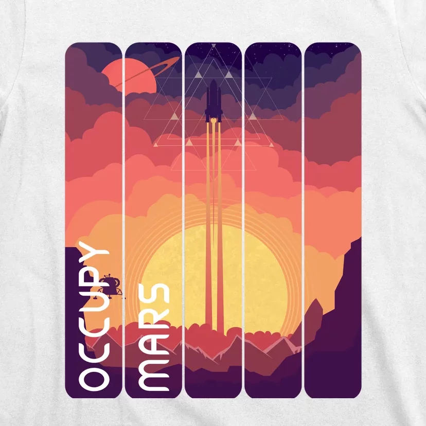 Occupy Mars Elon Musk Spacex Space Landscape Astronaut Planets Stars T-Shirt