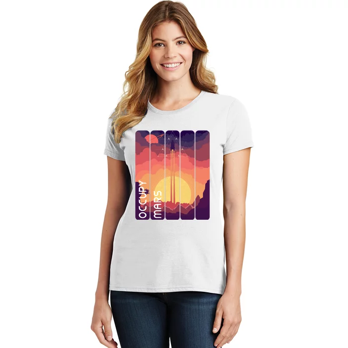 Occupy Mars Elon Musk Spacex Space Landscape Astronaut Planets Stars Women's T-Shirt