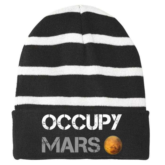 Occupy Mars Elon Musk SpaceX Project Gift Ideas Occupy Mars Trending Striped Beanie with Solid Band