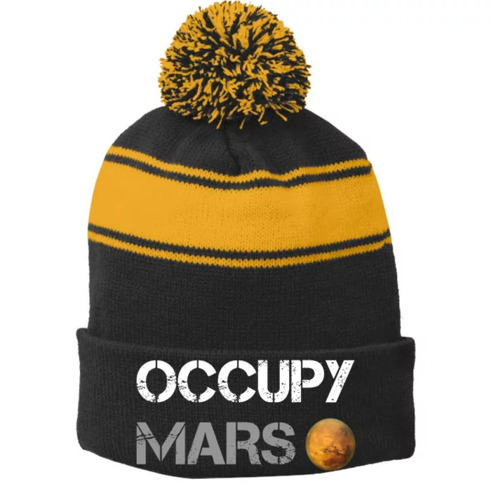 Occupy Mars Elon Musk SpaceX Project Gift Ideas Occupy Mars Trending Stripe Pom Pom Beanie