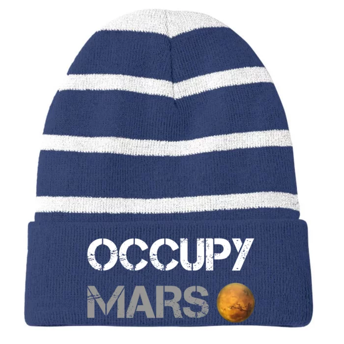 Occupy Mars Elon Musk SpaceX Project Gift Ideas Occupy Mars Trending Striped Beanie with Solid Band