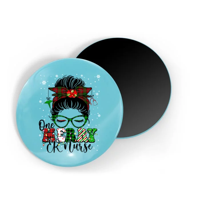 One Merry Er Nurse Buffalo Plaid Messy Bun Christmas Nurse Gift Magnet