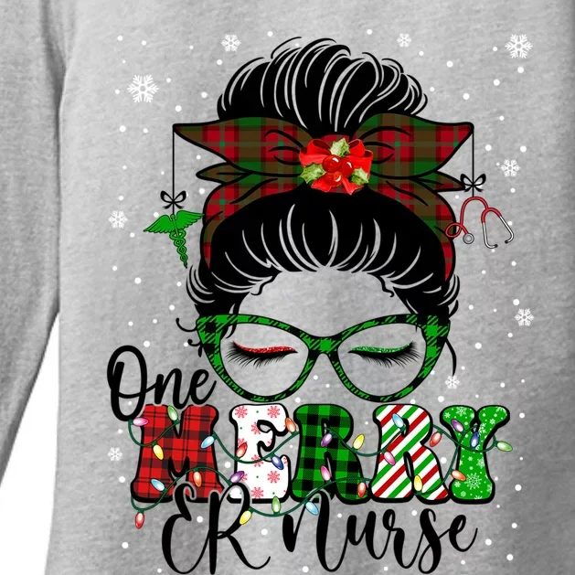 One Merry Er Nurse Buffalo Plaid Messy Bun Christmas Nurse Gift Womens CVC Long Sleeve Shirt