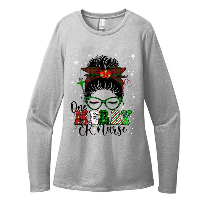 One Merry Er Nurse Buffalo Plaid Messy Bun Christmas Nurse Gift Womens CVC Long Sleeve Shirt