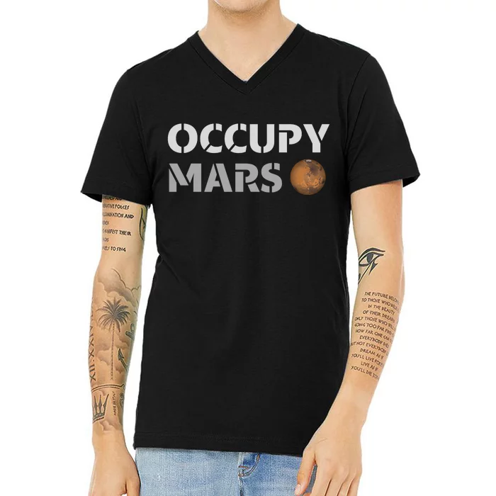 Occupy Mars Funny Occupy Mars V-Neck T-Shirt