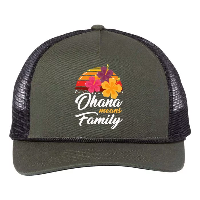 Ohana Means Family Hawaii 70s Retro Vintage Hawaiian Gifts Retro Rope Trucker Hat Cap