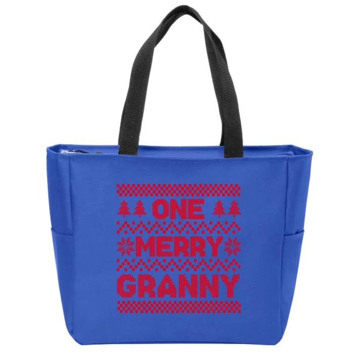 One Merry Granny Ugly Christmas Sweater Family Xmas Holiday Funny Gift Zip Tote Bag