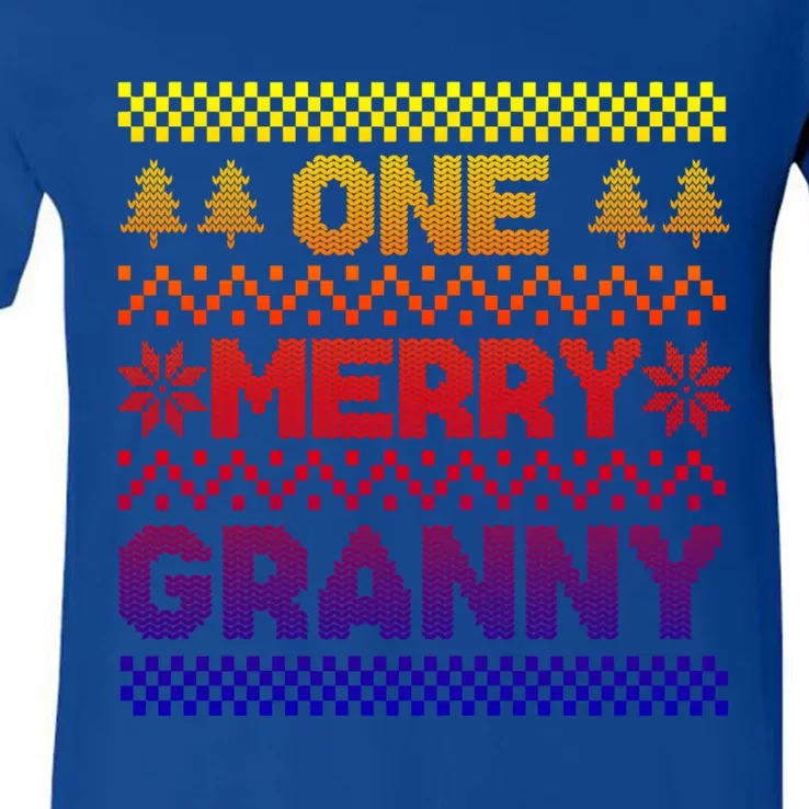 One Merry Granny Ugly Christmas Sweater Family Xmas Holiday Gift V-Neck T-Shirt