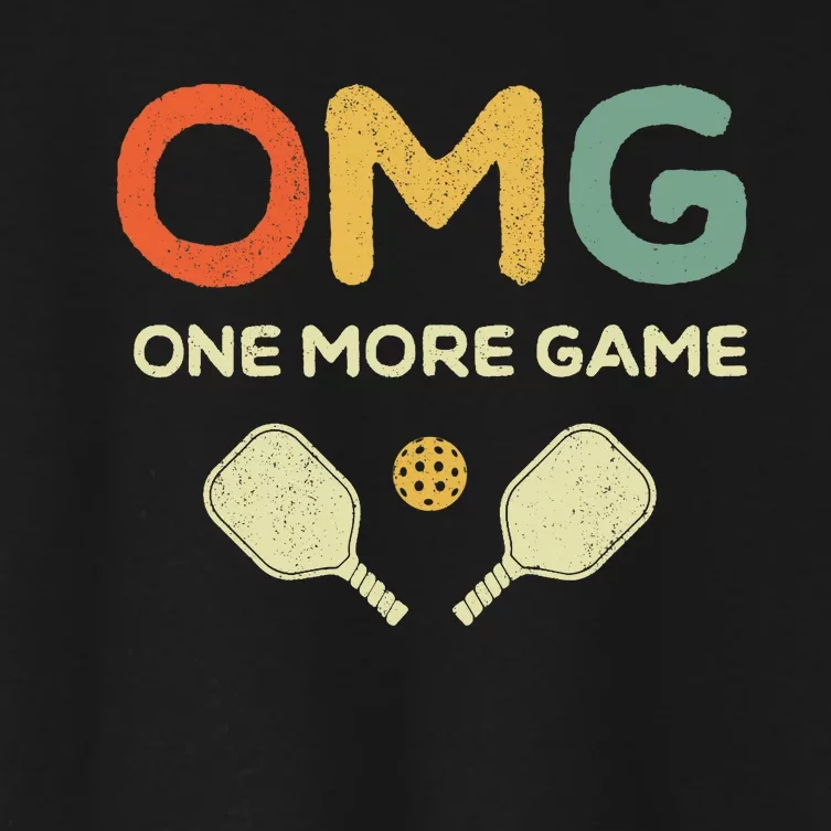 One More Game OMG Retro Funny Pickleball Lover Pickle Ball Women's Crop Top Tee