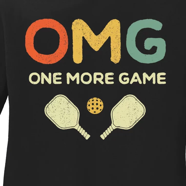 One More Game OMG Retro Funny Pickleball Lover Pickle Ball Ladies Long Sleeve Shirt