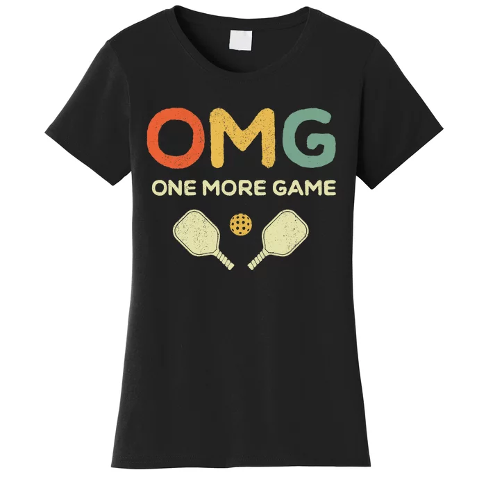 One More Game OMG Retro Funny Pickleball Lover Pickle Ball Women's T-Shirt