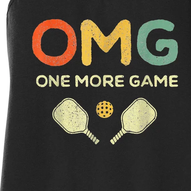 One More Game OMG Retro Funny Pickleball Lover Pickle Ball Women's Racerback Tank