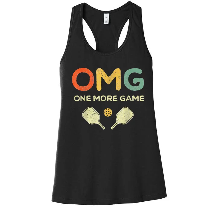 One More Game OMG Retro Funny Pickleball Lover Pickle Ball Women's Racerback Tank