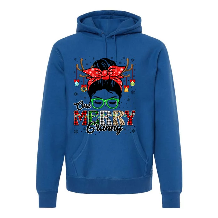 One Merry Granny Christmas Messy Bun Mom Xmas Lights Gift Premium Hoodie