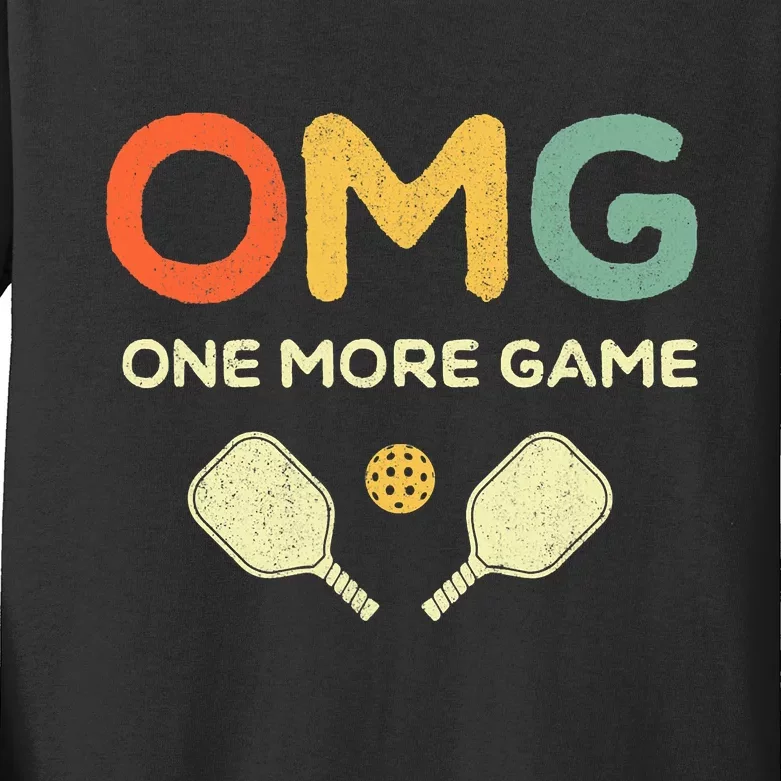 One More Game OMG Retro Funny Pickleball Lover Pickle Ball Kids Long Sleeve Shirt