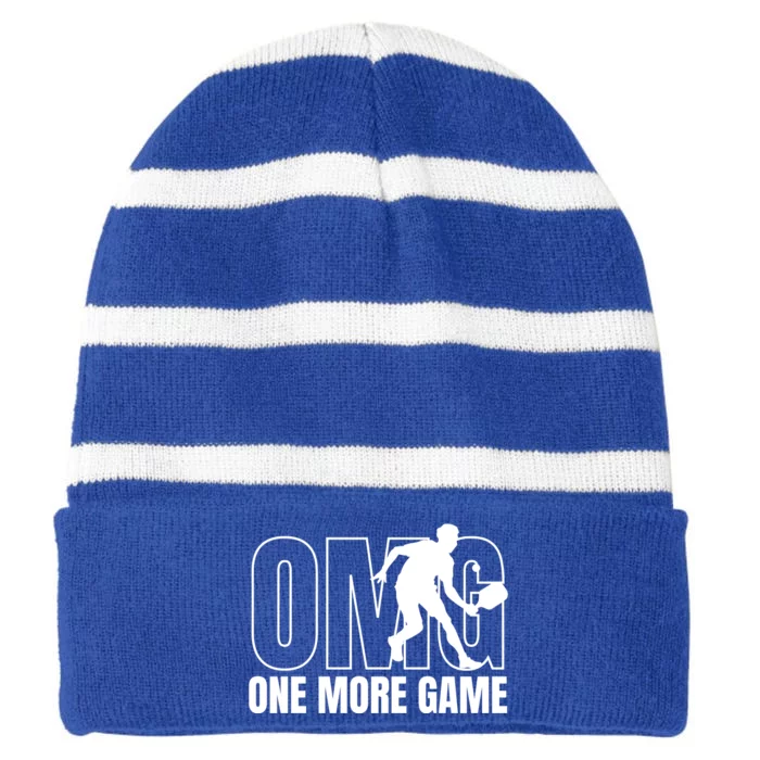 One More Game Omg Retro Funny Pickleball Lover Pickle Ball Striped Beanie with Solid Band