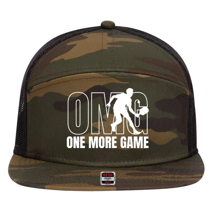 One More Game Omg Retro Funny Pickleball Lover Pickle Ball 7 Panel Mesh Trucker Snapback Hat