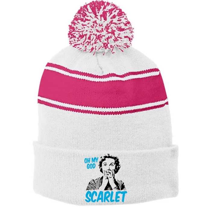 Oh My God Scarlet Stripe Pom Pom Beanie