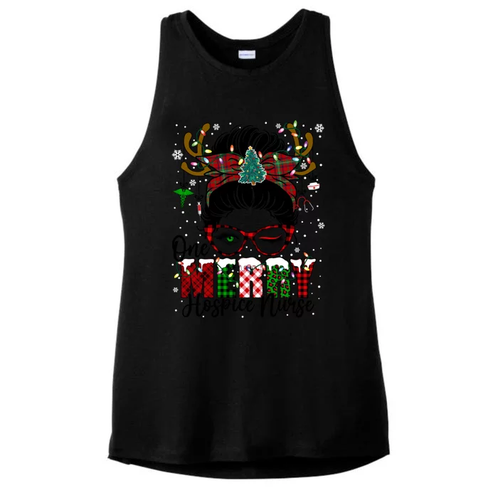 One Merry Hospice Nurse Messy Bun Christmas Love Nurse Life Cute Gift Ladies Tri-Blend Wicking Tank