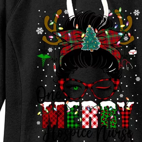 One Merry Hospice Nurse Messy Bun Christmas Love Nurse Life Cute Gift Women's Fleece Hoodie