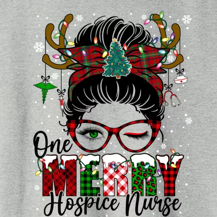 One Merry Hospice Nurse Messy Bun Christmas Love Nurse Life Cute Gift Women's Crop Top Tee