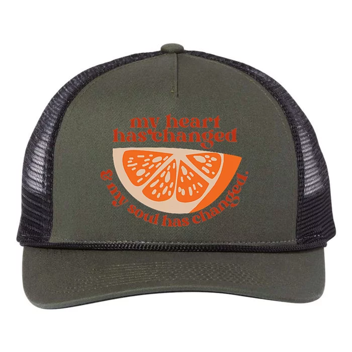 Orange My Heart Has Changed My Soul Has Changed Juice Retro Rope Trucker Hat Cap