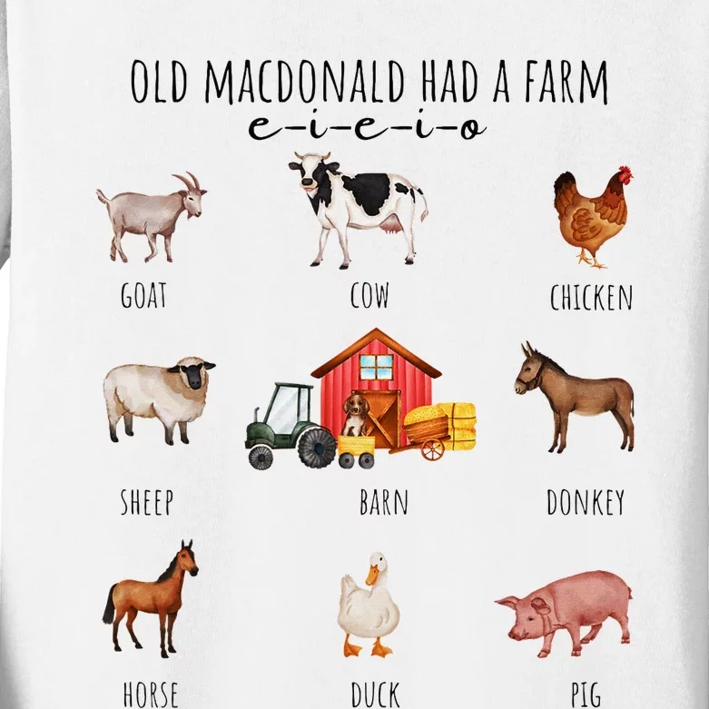 Old Macdonald Had A Farm E I E I O Nursery Song Kids Long Sleeve Shirt