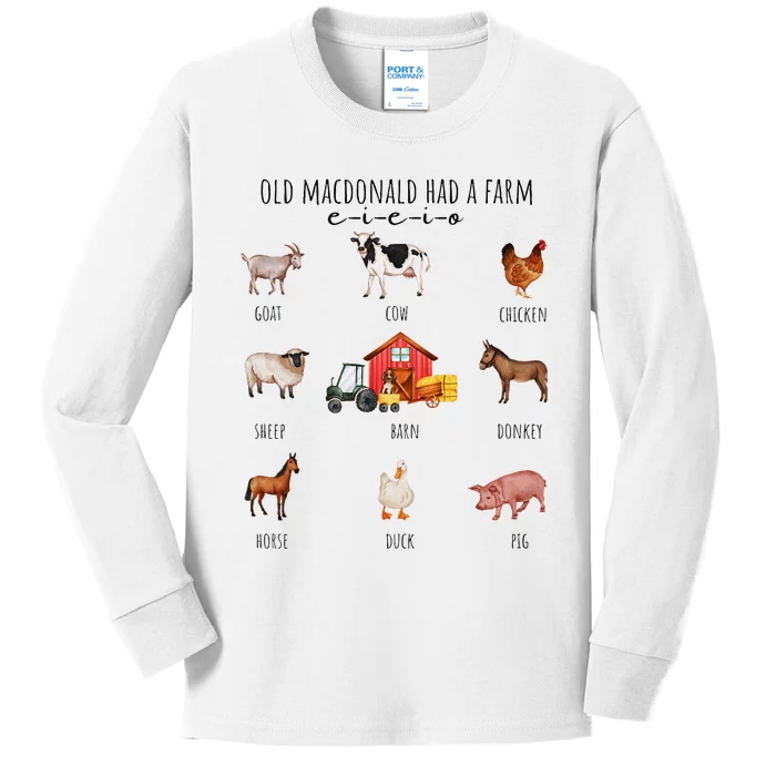 Old Macdonald Had A Farm E I E I O Nursery Song Kids Long Sleeve Shirt