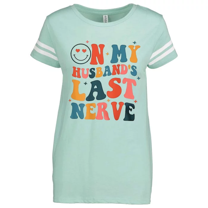 On My Husband's Last Nerve (On back) Funny Enza Ladies Jersey Football T-Shirt