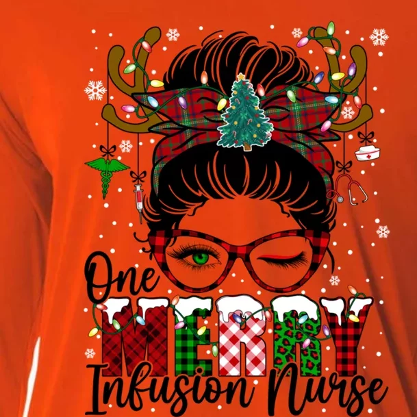 One Merry Infusion Nurse Messy Bun Christmas Love Nurse Life Meaningful Gift Cooling Performance Long Sleeve Crew