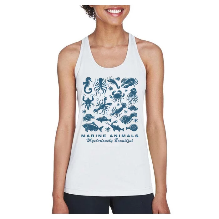 Ocean Marine Life Collection Sea Life Lover Women's Racerback Tank