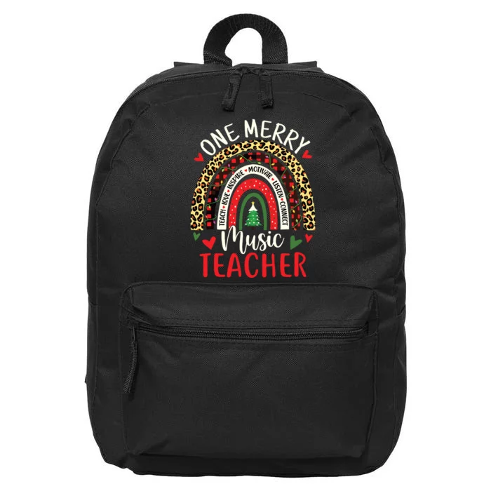 One Merry Music Teacher Funny Rainbow Christmas Musician 16 in Basic Backpack