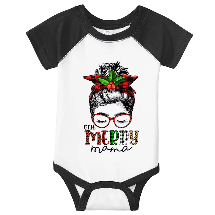 One Merry Mama Mom Messy Bun Family Christmas Infant Baby Jersey Bodysuit