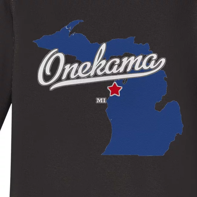 Onekama Michigan MI Map Baby Long Sleeve Bodysuit