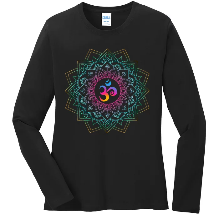 Om Meditations Mandalas Yoga Ladies Long Sleeve Shirt