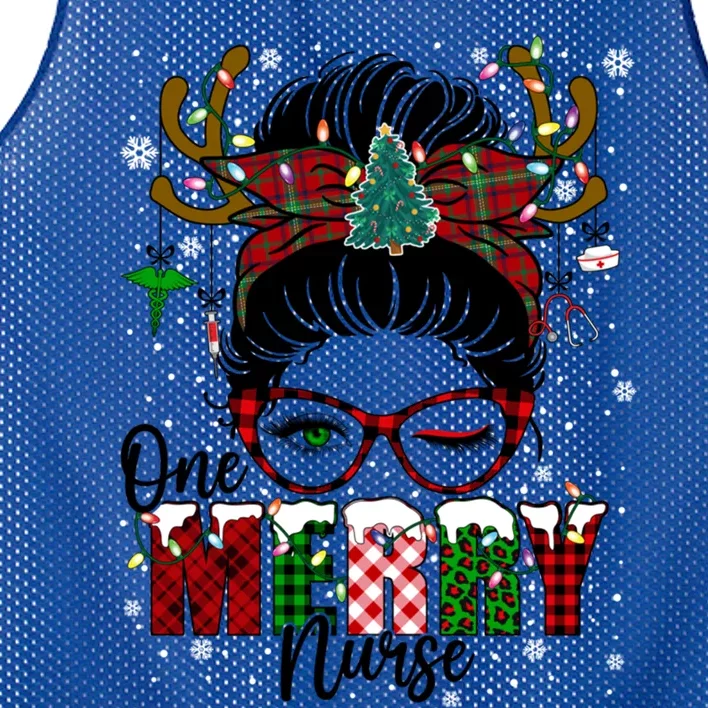 One Merry Nurse Leopard Messy Bun Christmas Love Nurse Life Meaningful Gift Mesh Reversible Basketball Jersey Tank