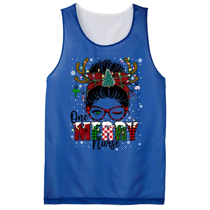 One Merry Nurse Leopard Messy Bun Christmas Love Nurse Life Meaningful Gift Mesh Reversible Basketball Jersey Tank