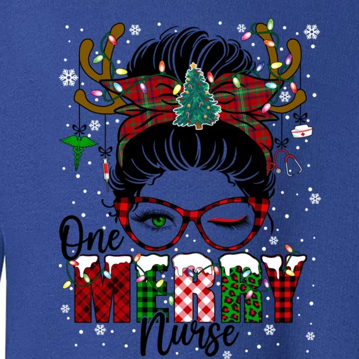 One Merry Nurse Leopard Messy Bun Christmas Love Nurse Life Meaningful Gift Toddler Sweatshirt