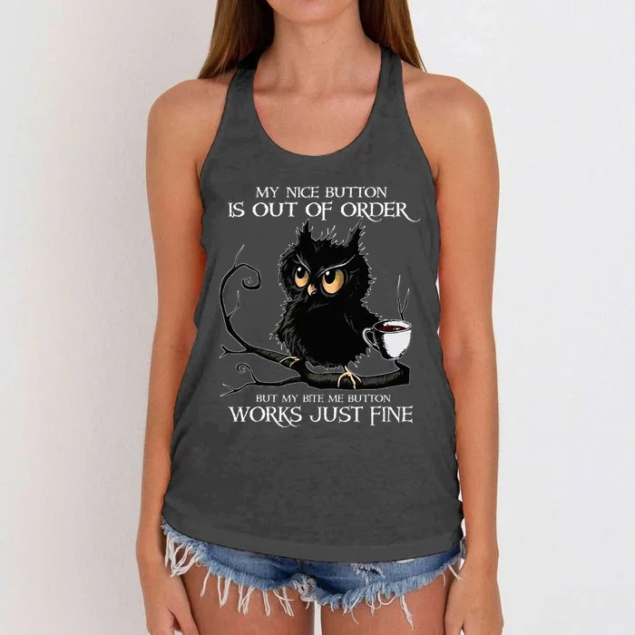 Owl My Nice Button Is Out Of Order But My Bite Me Button Women's Knotted Racerback Tank