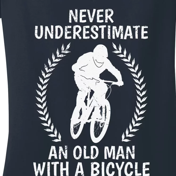 Old Man On Mountain Bike Bicycle Dad Pensioner Biker Women's V-Neck T-Shirt